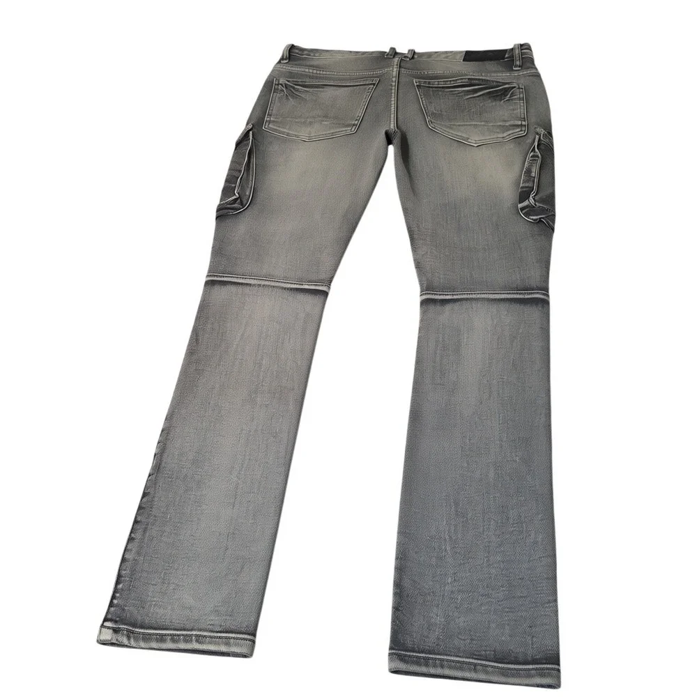 Smoke Rise Cargo Jeans Mens 32x32 Gray Moto Biker Slim Fit Denim Pants